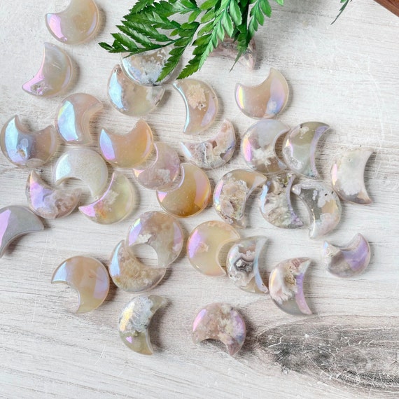 Aura Flower Agate Crescent Moon Pocket Stone (EPJ-HDHC16)