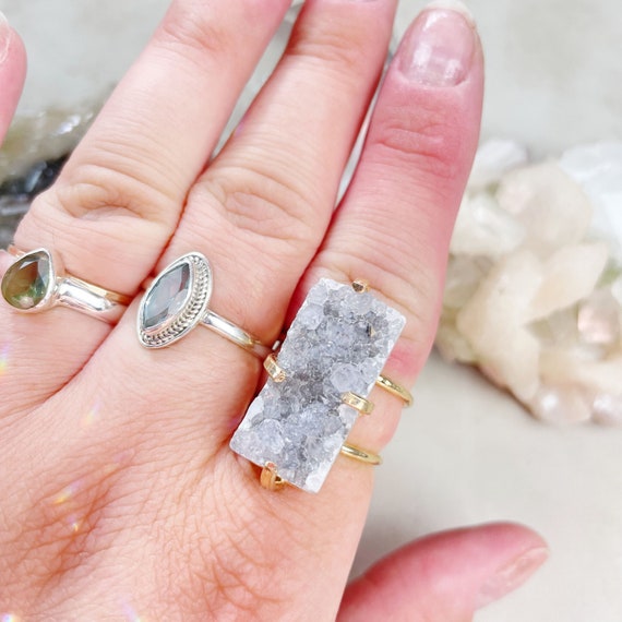 Gold Rectangle Druzy Statement Wire Ring (EPJ-ROAA15-1)