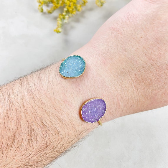 Gold Colorful Double Druzy Cuff Bracelet (EPJ-BC20BAA11-1)