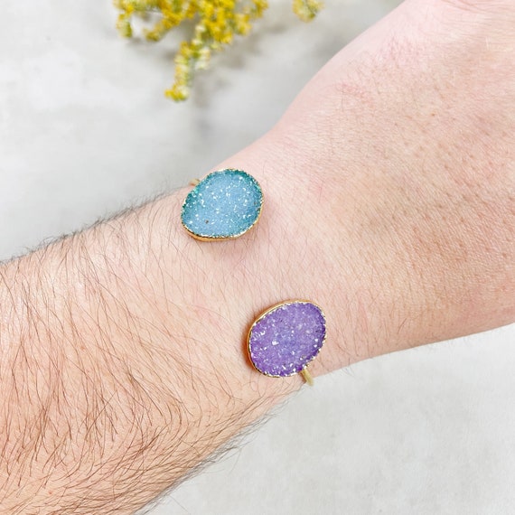 Gold Colorful Double Druzy Cuff Bracelet (EPJ-BC20BAA11-1)