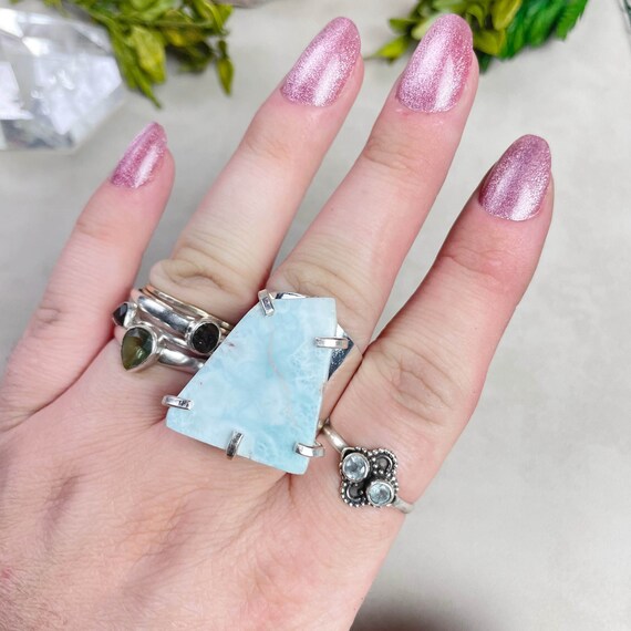 Silver Freeform Larimar Statement Cuff Ring (EPJ-RCB28-8)