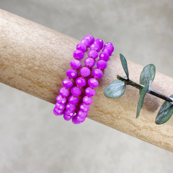 Barb// Purple Neon Crystal Beaded Handknotted Bracelet (EPJ-BSBA10-PR)