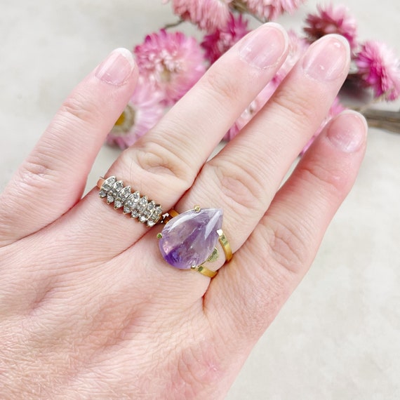 Gold Amethyst Teardrop Gemstone Adjustable Ring (EPJ-RTD23-4)