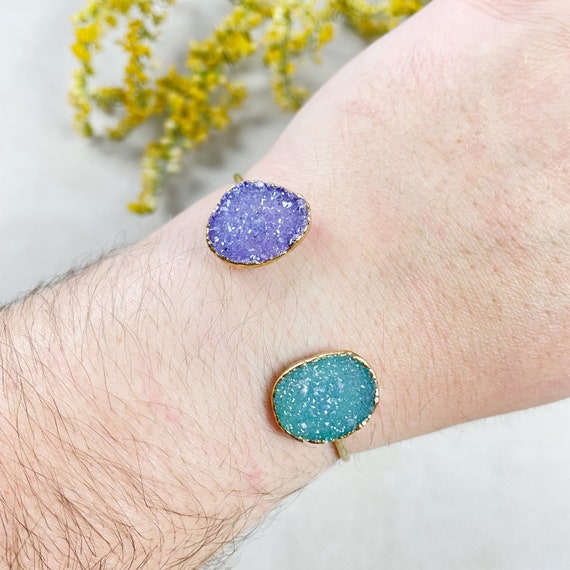 Gold Colorful Double Druzy Cuff Bracelet (EPJ-BC20BAA11-6)