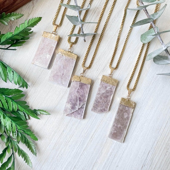 Gold Lepidolite Slice Necklace (EPJ-NAWG12)