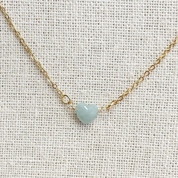 Aquamarine Faceted Heart Delicate Necklace (EPJ-NAAE37-AQ)