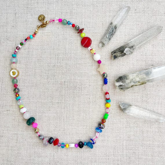 Confetti/// Colorful Crystal Gemstone Hand Knotted Beaded Necklace (DEJ-BBCA10-25)