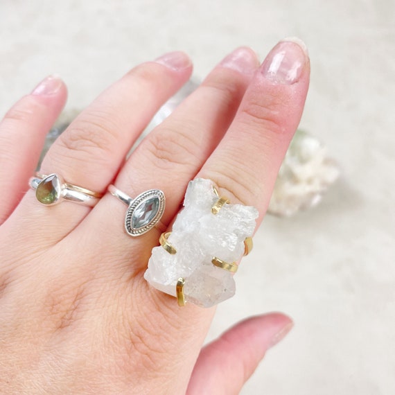 Gold Clear Quartz cluster Arc Statement Ring (EPJ-ROCA15-4)