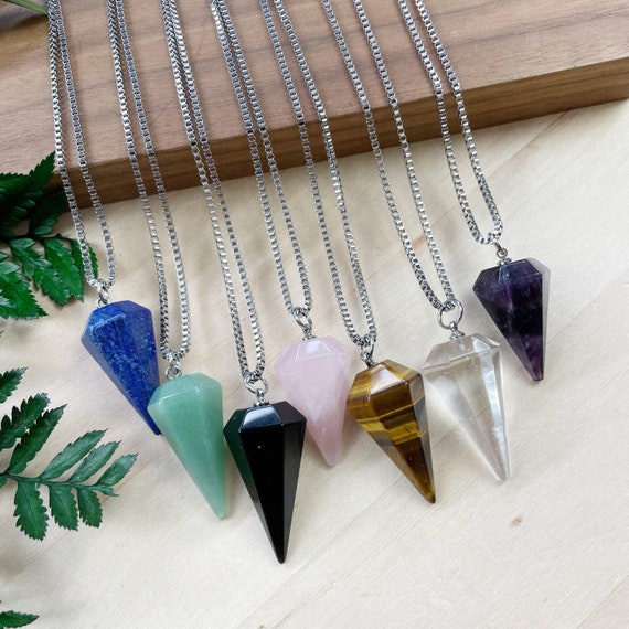 Gemstone Pendulum Drop Necklace, Silver Gemstone Statement Layering Necklace, Pendant Delicate Necklace (EPJ-NAWA28)