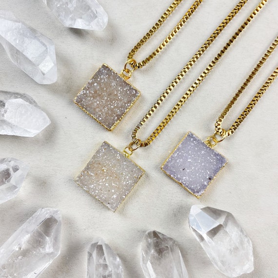 MYSTERY Small Gold Square Druzy Necklace (EPJ-NAAA26)