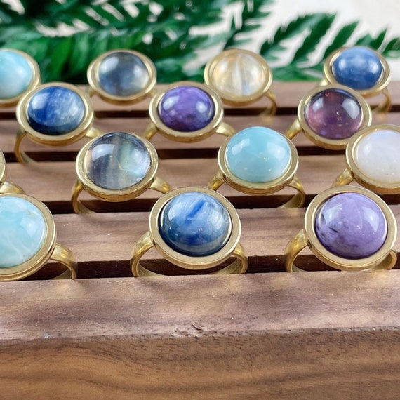 Gold Gemstone Stainless Steel Adjustable Ring (EPJ-RAB15)