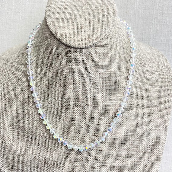 Barb// Iridescent Clear Crystal Beaded Hand-knotted Necklace (EPJ-NSBA10-ICL)