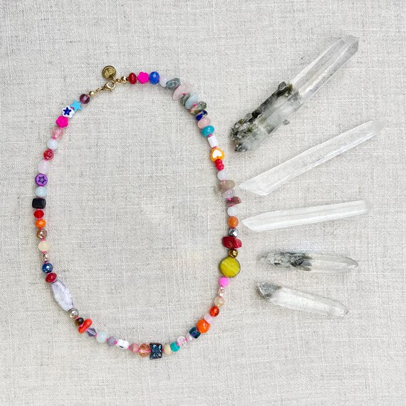 Confetti/// Colorful Crystal Gemstone Hand Knotted Beaded Necklace (DEJ-BBCA10-7)
