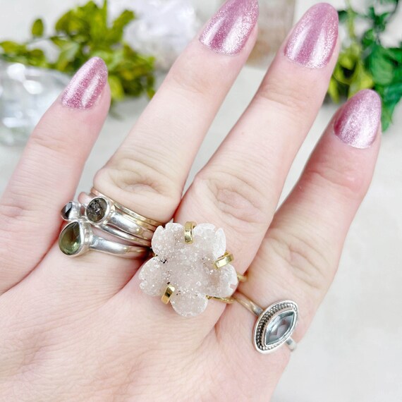 Gold Flower Druzy Statement Wire Ring (EPJ-RSB14-1)