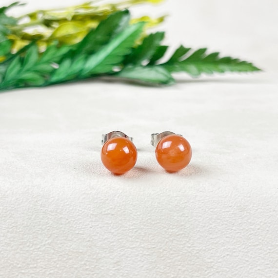 Silver 6mm Carnelian Orb Stud Earrings (EPJ-ERBA13-CN)