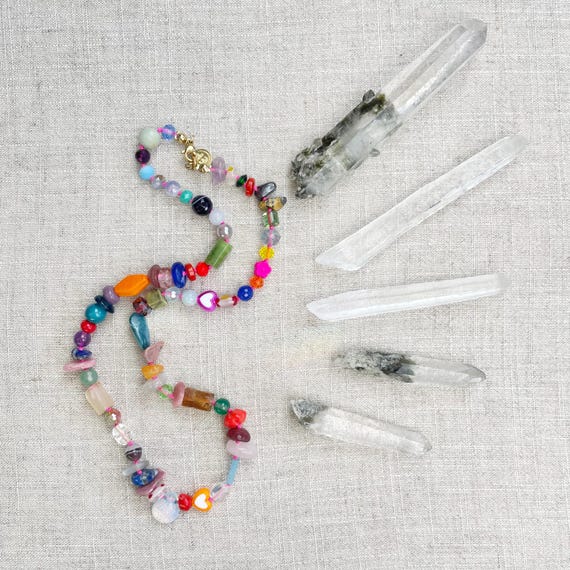 Confetti/// Colorful Crystal Gemstone Hand Knotted Beaded Necklace (DEJ-BBCA10-12)