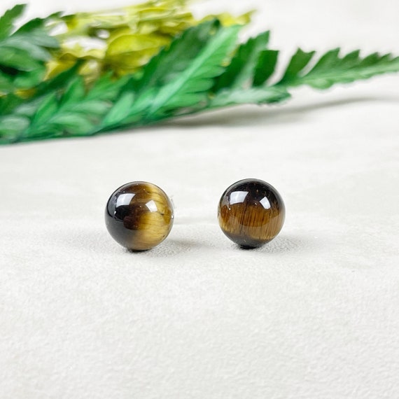 Silver 8mm Tiger Eye Orb Stud Earrings (EPJ-ERBA10-TE)