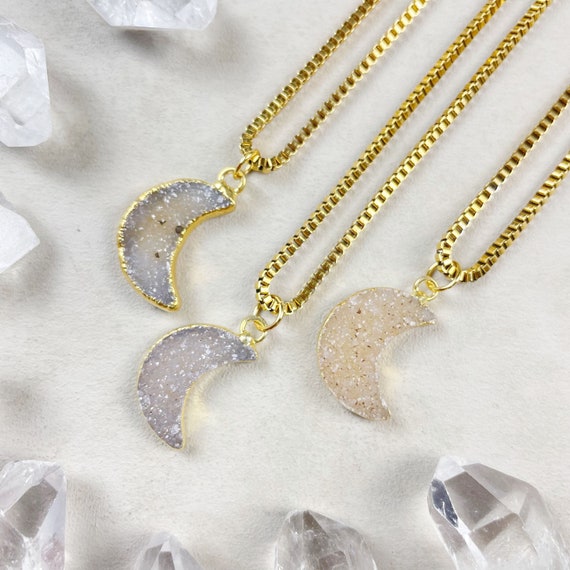 MYSTERY Small Gold Moon Druzy Necklace (EPJ-NAAA25)