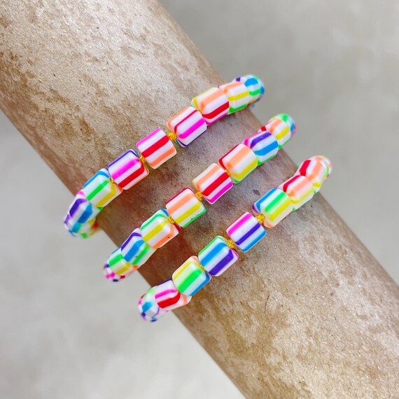 Mira//Stripped Polymer Clay Beaded Handknotted Bracelet (EPJ-BSBA12-A)