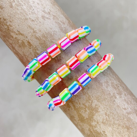 Mira//Stripped Polymer Clay Beaded Handknotted Bracelet (EPJ-BSBA12-A)