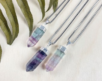 Silver Fluorite Hexagon Point Necklace (EPJ-N24A12)