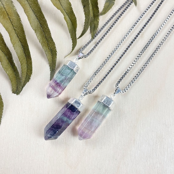 Silver Fluorite Hexagon Point Necklace (EPJ-N24A12)