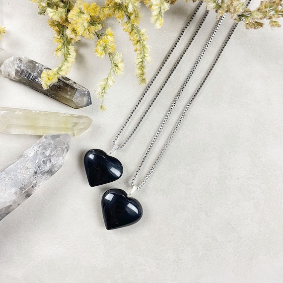 Silver Obsidian Puffy Heart Necklace (EPJ-NA26-OB)