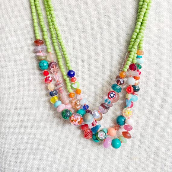 Made to Order: Tutti/// Green Colorful Beaded Necklace (DEJ-BBCA22-GN)