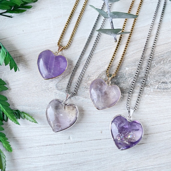 Gold or Silver Amethyst Heart Necklace (EPJ-NAAE12)