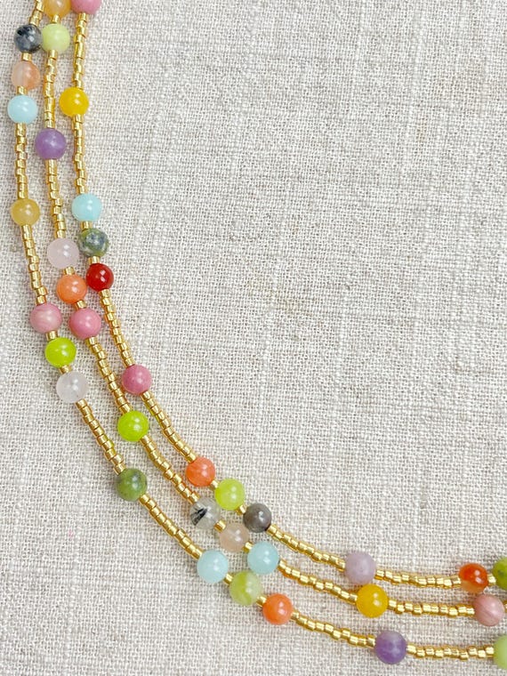 ORIA/ Colorful Gemstone Satellite Beaded Delicate Necklace (EPJ-NSD15)