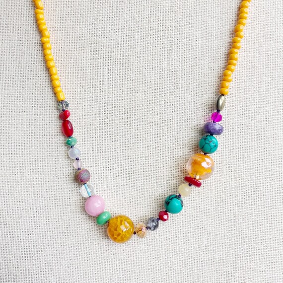 Tutti/// Yellow Colorful Beaded Necklace (DEJ-BBCA22-YW-7)