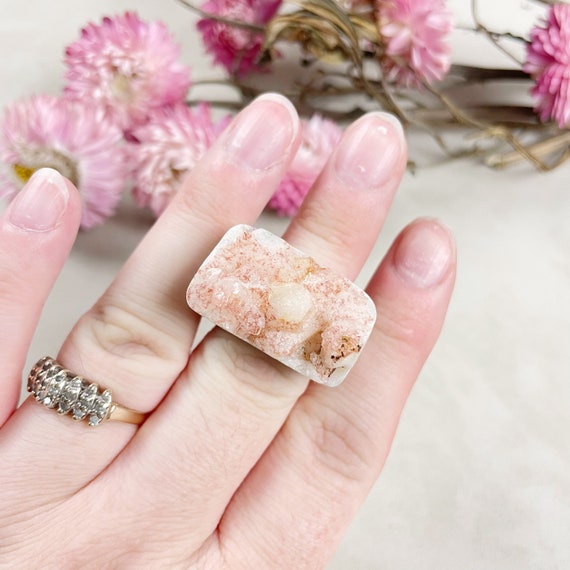 Pink Amethyst Cluster Druzy Carved Ring- Size 6.25 (EPJ-RCGA12-34)