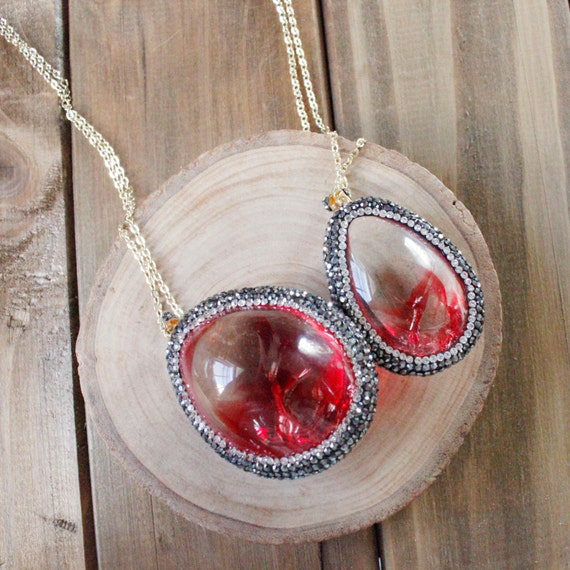 Pave Crystal Red Quartz Necklace (NPS16-R)