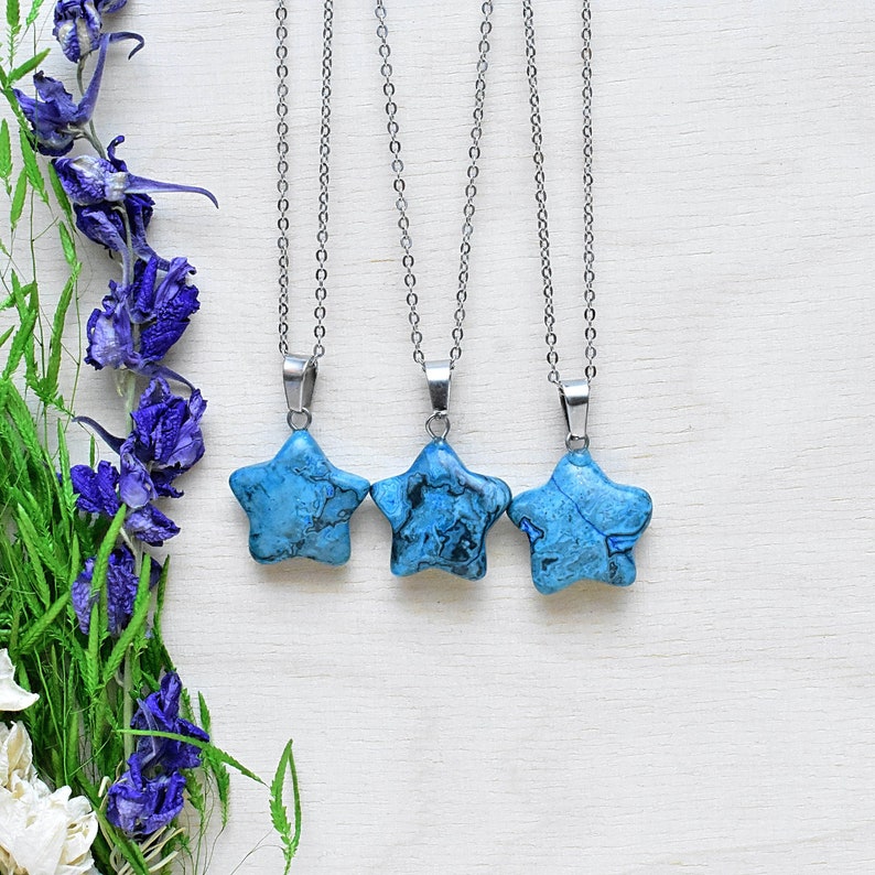 Layering Statement Necklace Blue Onyx Star Necklace Silver Gemstone Necklace EPJ-NW20AEA28