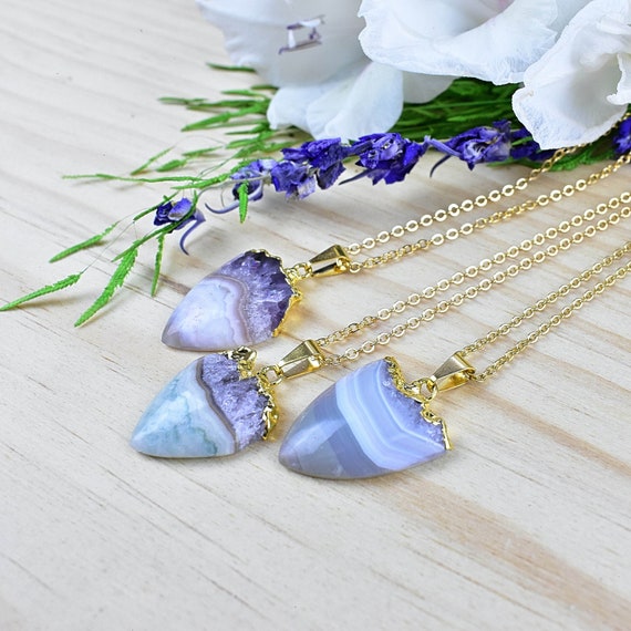 Shield Amethyst Slice Necklace, Gold Statement Necklace, Layering Pendant Necklace (EPJ-N19SBF10)