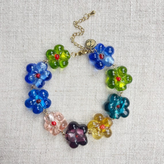 Prim/// Colorful Daisy Flower Glass Beaded Bracelet (DEJ-BBCD10-B)