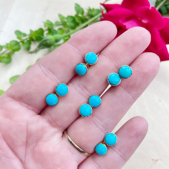 Gold 6mm Turquoise Round Bezel Stud Earrings (EPJ-ESBD11)