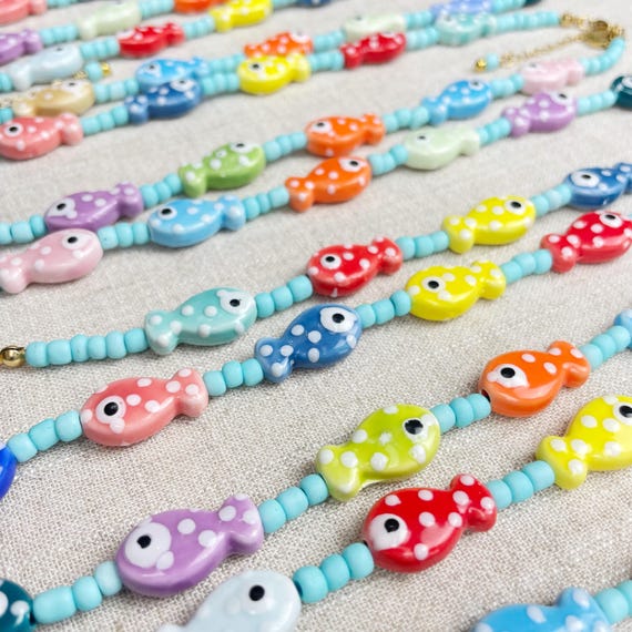 Fishie/// Colorful Fish Ceramic Beaded Necklace (DEJ-BBCD12)