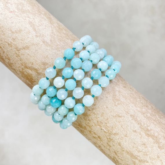 Nodum// Amazonite Faceted Beaded Handknotted Bracelet (EPJ-BSBB14-AM)