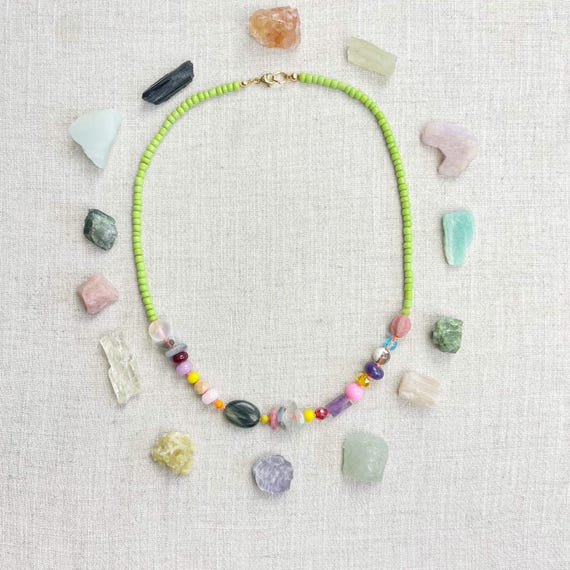 Tutti/// Green Colorful Beaded Necklace (DEJ-BBCA22-GN-18)