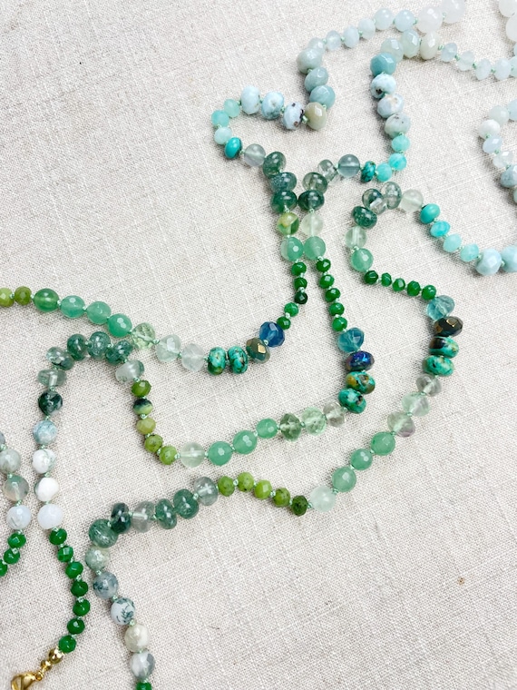 Laguna Fade// Colorful Ombre Gemstone Beaded Handknotted Necklace (EPJ-NSB67)