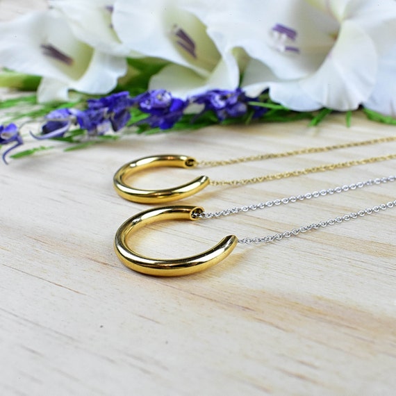 Brass Round Tube Necklace, Silver Gold layering Necklace, Simple Delicate Pendant Necklace (EPJ-NZ20AAA10)