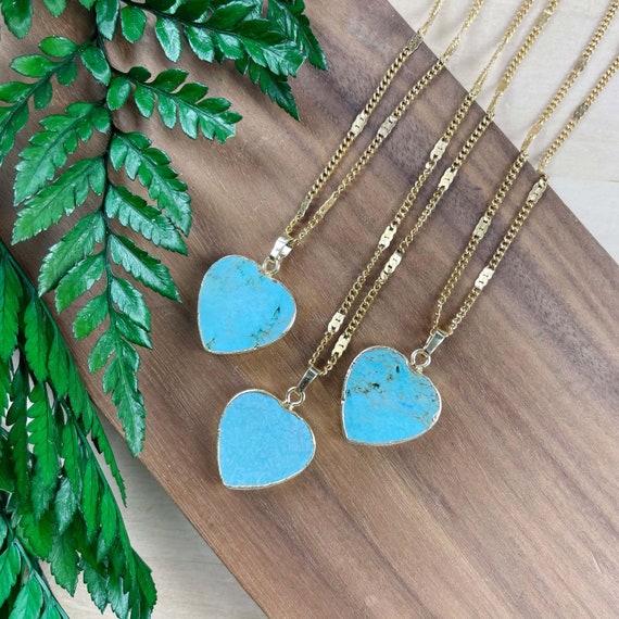 Gold Turquoise Heart Necklace, Gold Layering Pendant Necklace (EPJ-NAWA32)