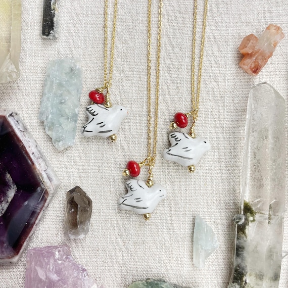 Ceramic Bird Coral Charm Delicate Necklace (EPJ-NAAE55)