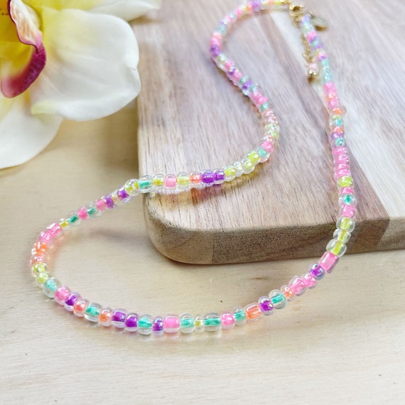 Mixie/// Pixie Mixed Czech Glass Beaded Necklace, Gold Colorful Choker Necklace, Layering Statement Necklace (DEJ-21BAA20-PX)