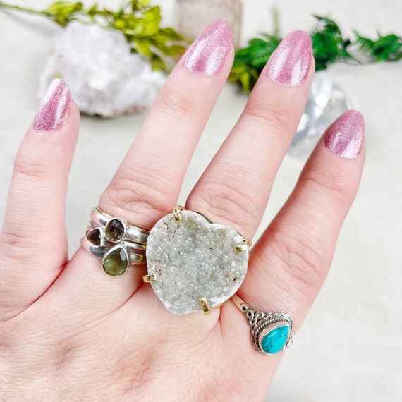 Gold Druzy Heart Arc Statement Ring (EPJ-ROCA14-4)