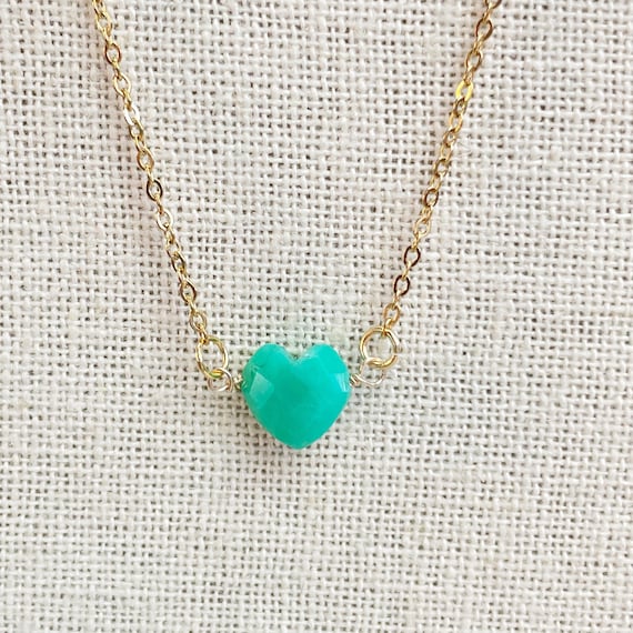 Chrysoprase Faceted Heart Delicate Necklace (EPJ-NAAE37-CH)