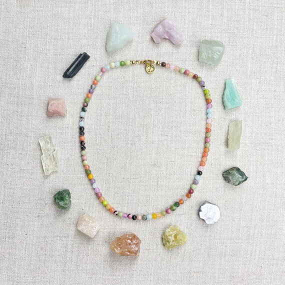 Viva// Multi Gemstone 4mm Beaded Necklace (EPJ-NSBA36)
