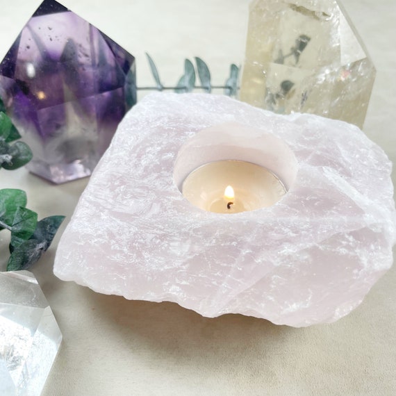 Pink Rose Quartz Chunk Candle Holder (EPJ-HDDA13-1)