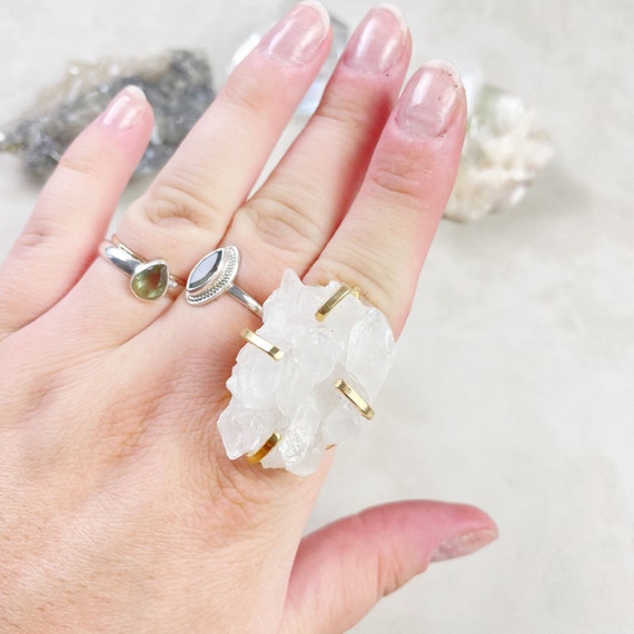 Gold Clear Quartz cluster Arc Statement Ring (EPJ-ROCA15-1)